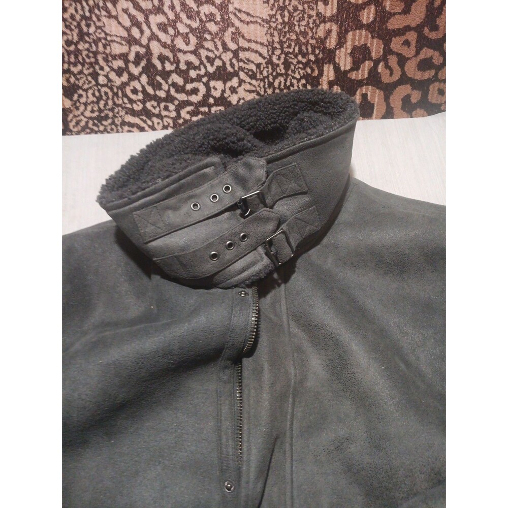 Topman Faux Suede Fleece Lined Long Coat Men's Large Gray - Picture 4 of 9